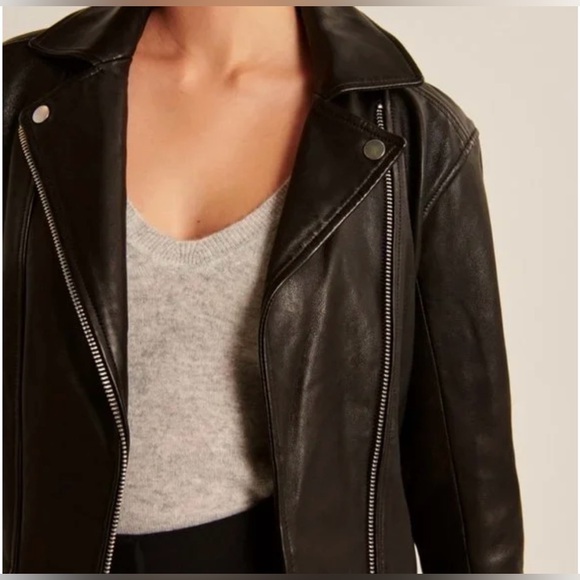 Abercrombie & Fitch Genuine Leather Moto Black Jacket - Picture 3 of 7